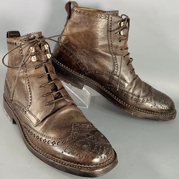 BALLY Size 10 Avery Brown Perforated Pebble Grain Leather Wingtip Boots - Picture 1 of 9